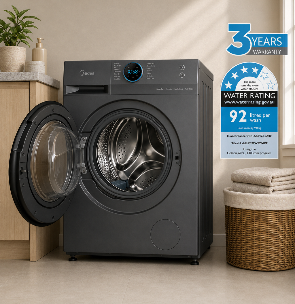 Midea 9KG Steam Wash Front Load Washing Machine with Wi-Fi - Titanium Colour