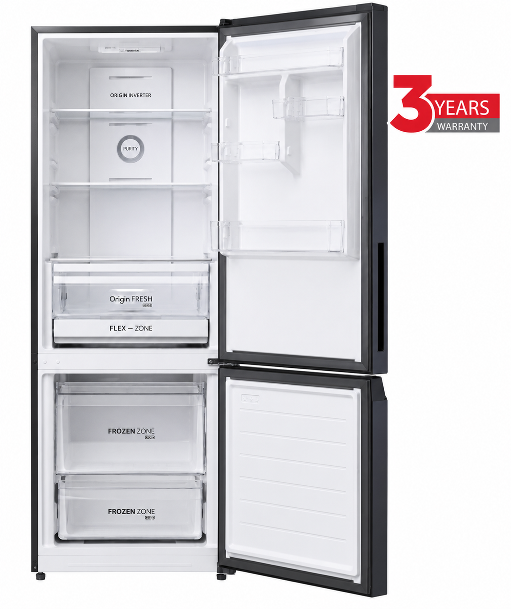 Toshiba 325L Bottom Mount Fridge Freezer Morandi Grey