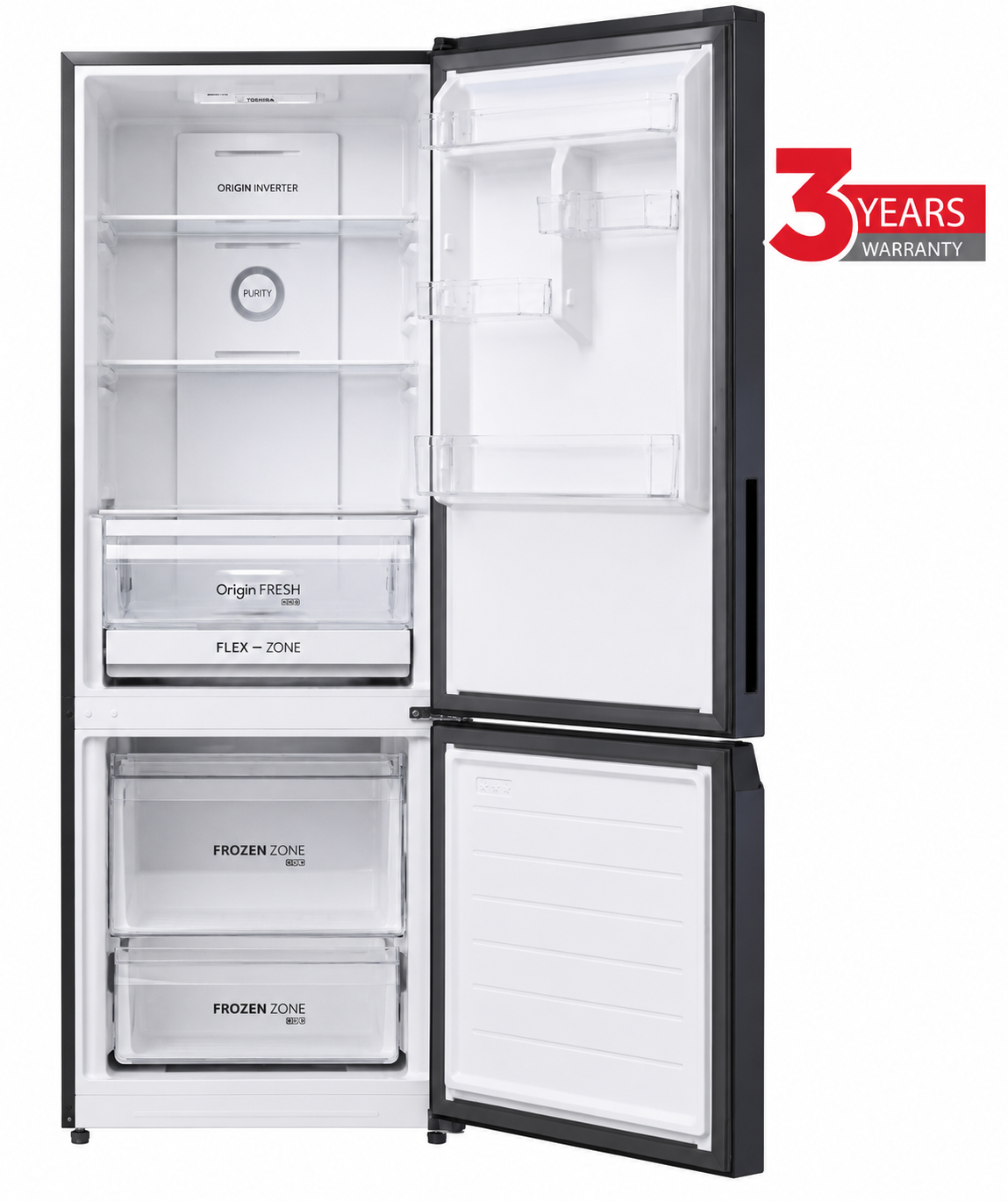 Toshiba 325L Bottom Mount Fridge Freezer Morandi Grey