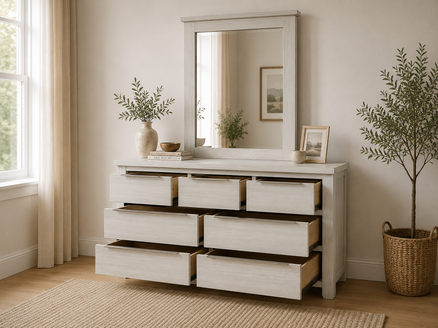 Amanda Solid Timber Dresser with Mirror