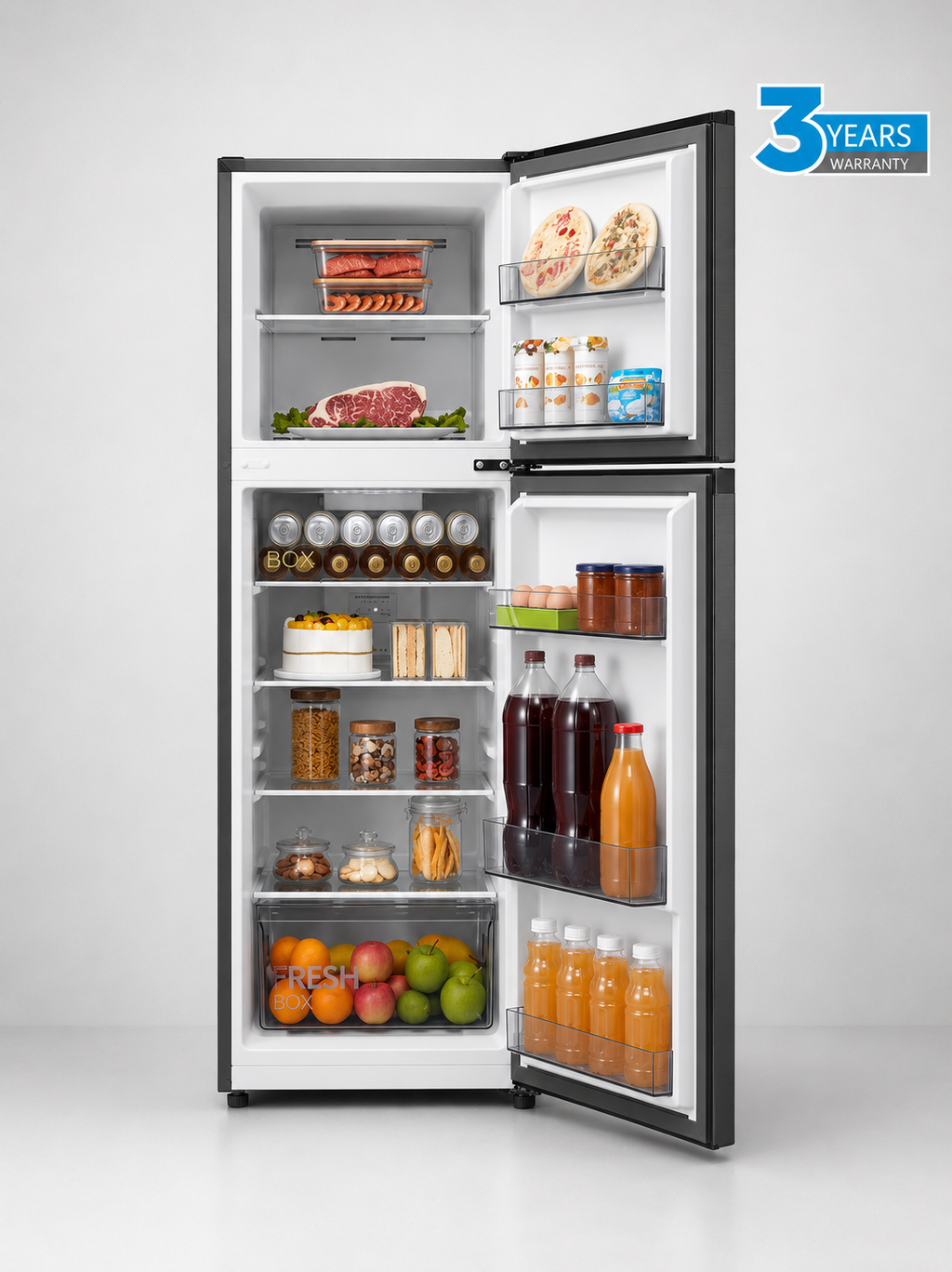 MIDEA MEET 236L Top Mount Fridge Freezer-Jazz Black